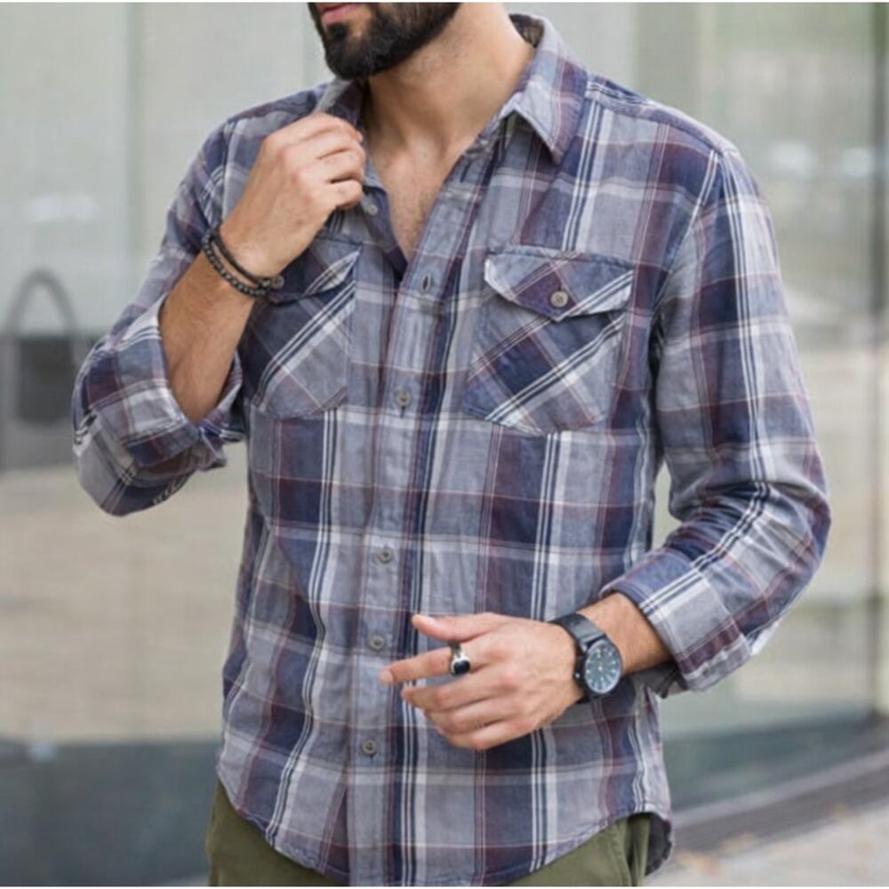 Burnside Men's Flannel Shirt Gray Blue Size S Grunge Skater Plaid